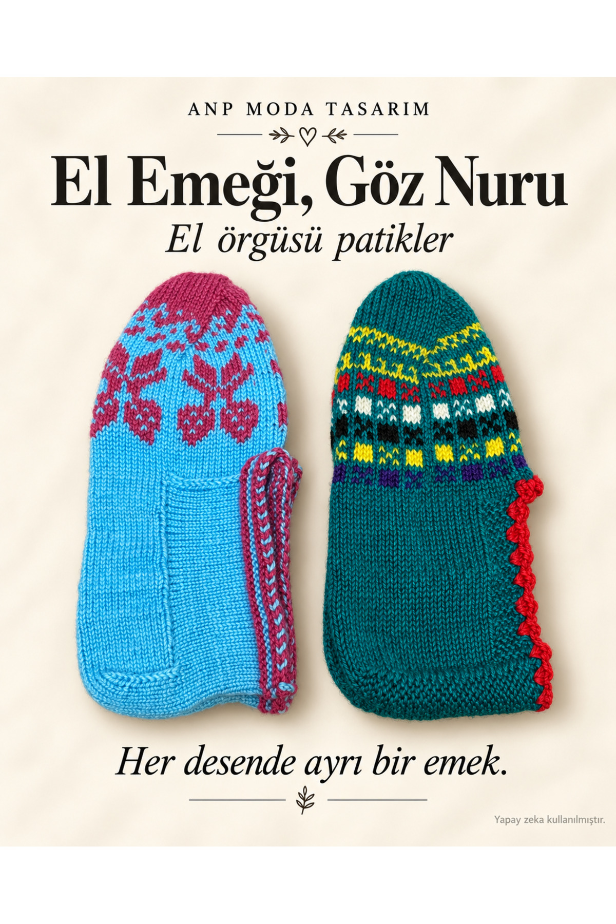 Kadın El Örgüsü Patik Çeyizlik Hediyelik Geleneksel Motifli Desenli Ev Patiği Standart Beden