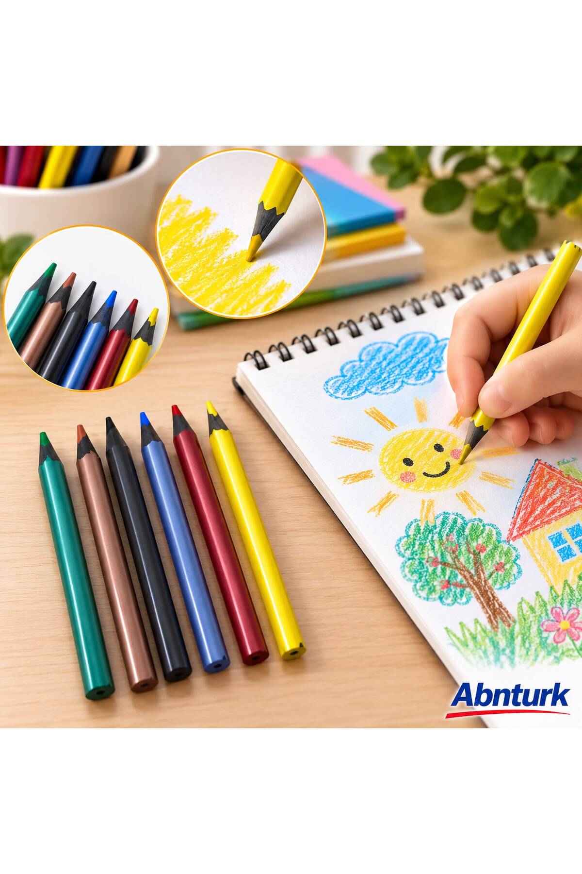 abnturk 6 Renk Metalik Boya Kalemi Kırılmaya Karşı Dirençli Uçlu 10cm Kuru Boya Kalemi