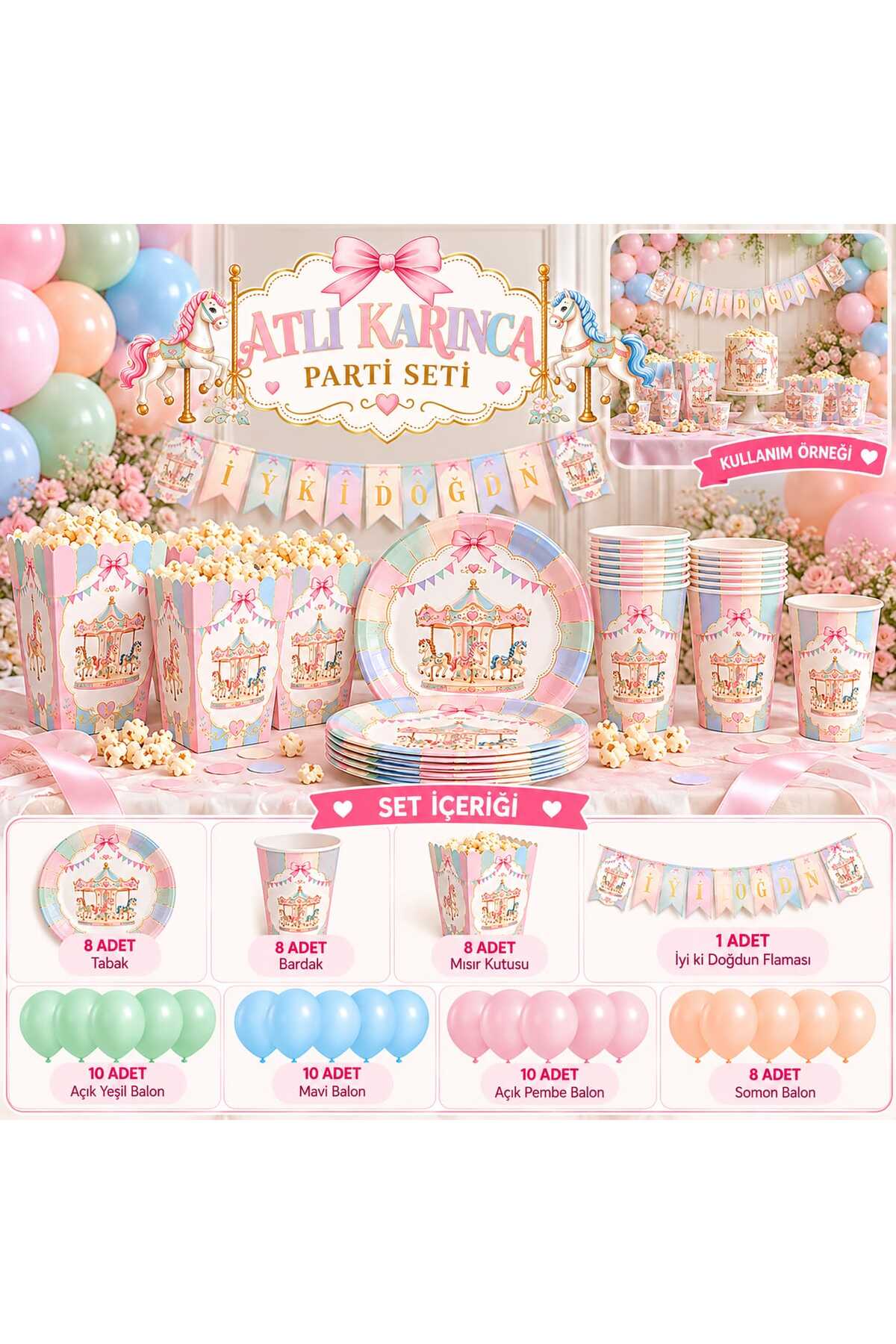 Pastel Bot DEHAPARTY Atlı Karınca Parti Seti 48 Parça Doğum Günü Süsleme Seti ...