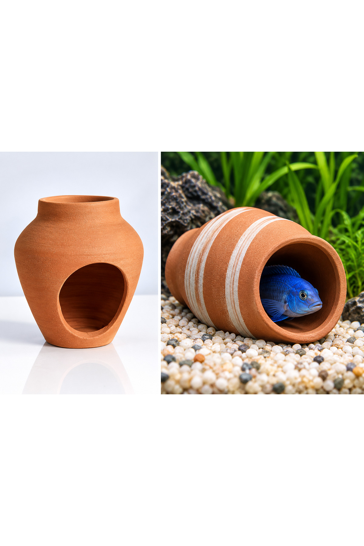 canlipetshop Akvaryum Balık Yuvası Dekor Testi Suda Salınım Yapmayan %100 Doğal Kil NO:9