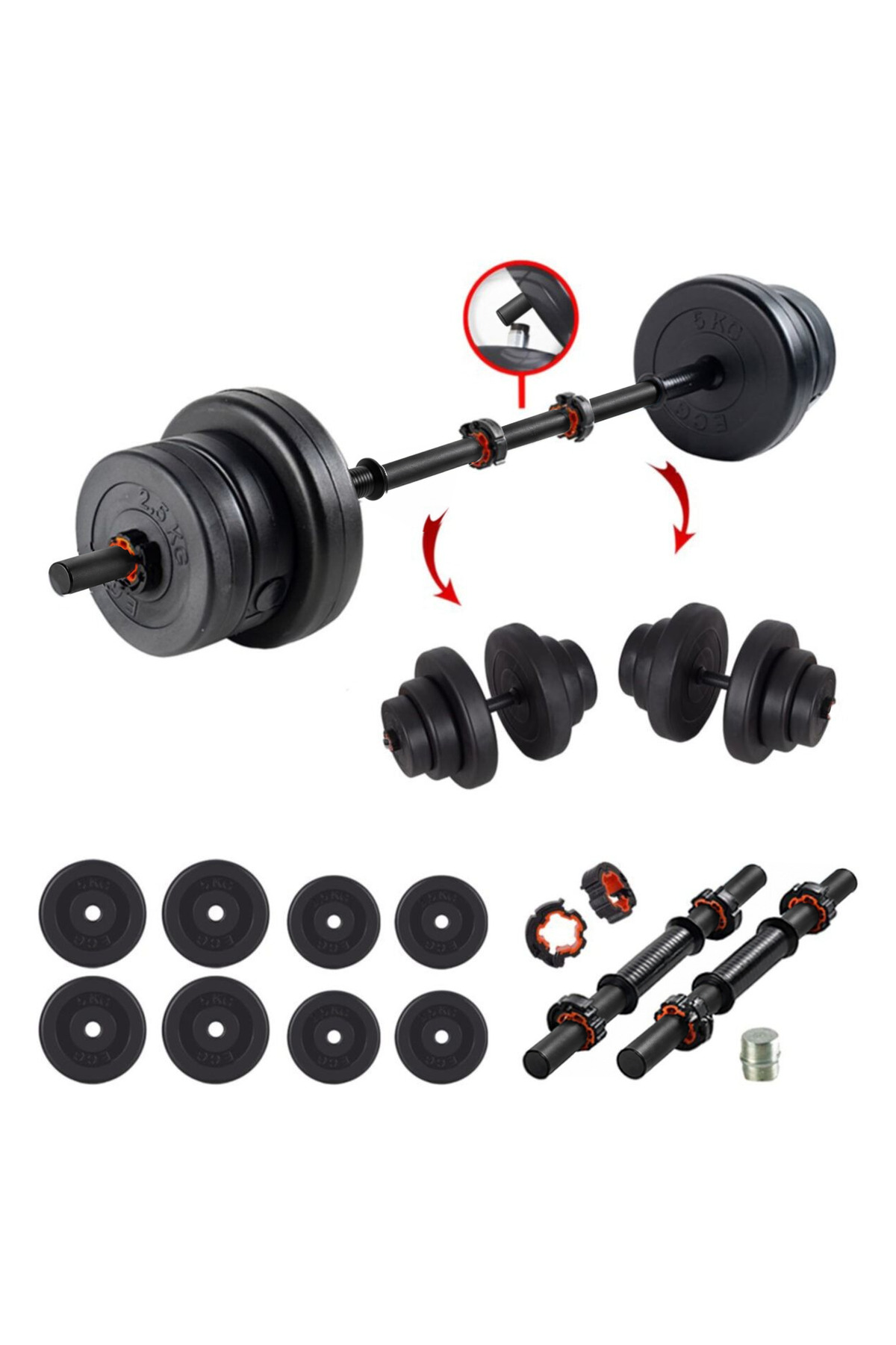 ECG 32 Kg Multifonksiyonel Birleştirilebilir Halter Seti Ve Dambıl Seti Ağırlık Fitness Seti