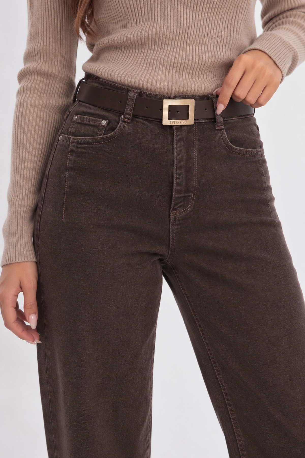 Kadın Arka Cep Nakışlı Düz Paça Jean Pantolon - Görsel 3