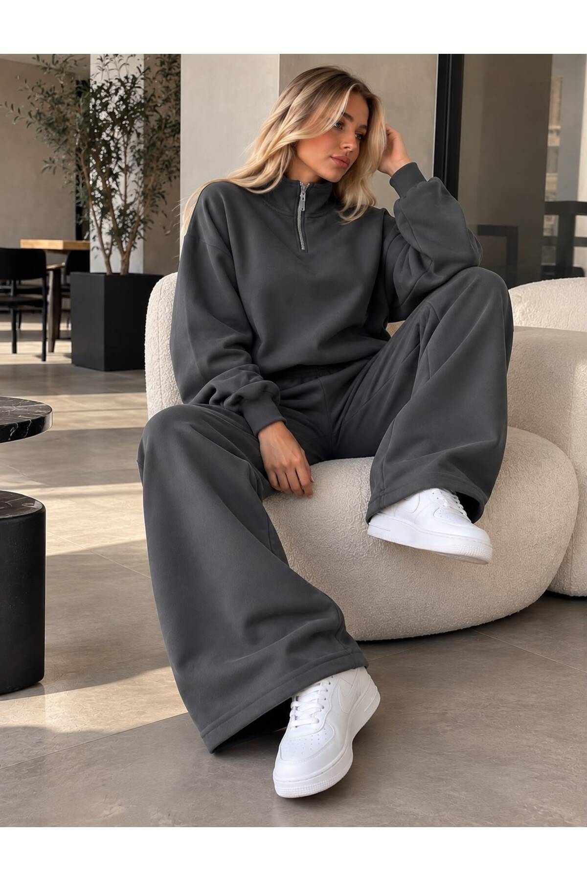 trendgar Fume Wide Leg Trainingsanzug-Set mit Stehkragen