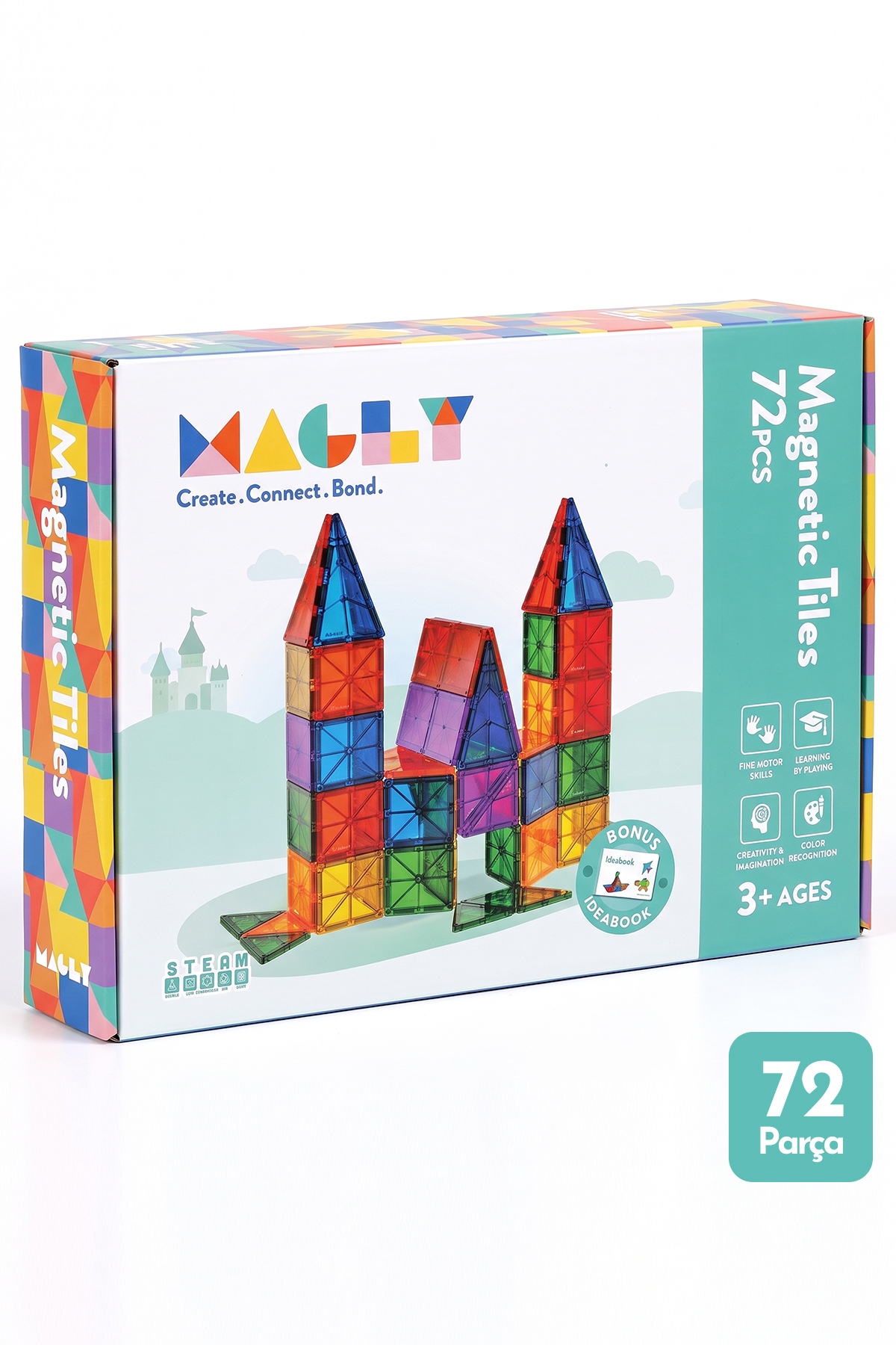 Magly Manyetik Yapı Blokları – Çocuklar İçin Renkli 3 Boyutlu 72 Parça Manyet...