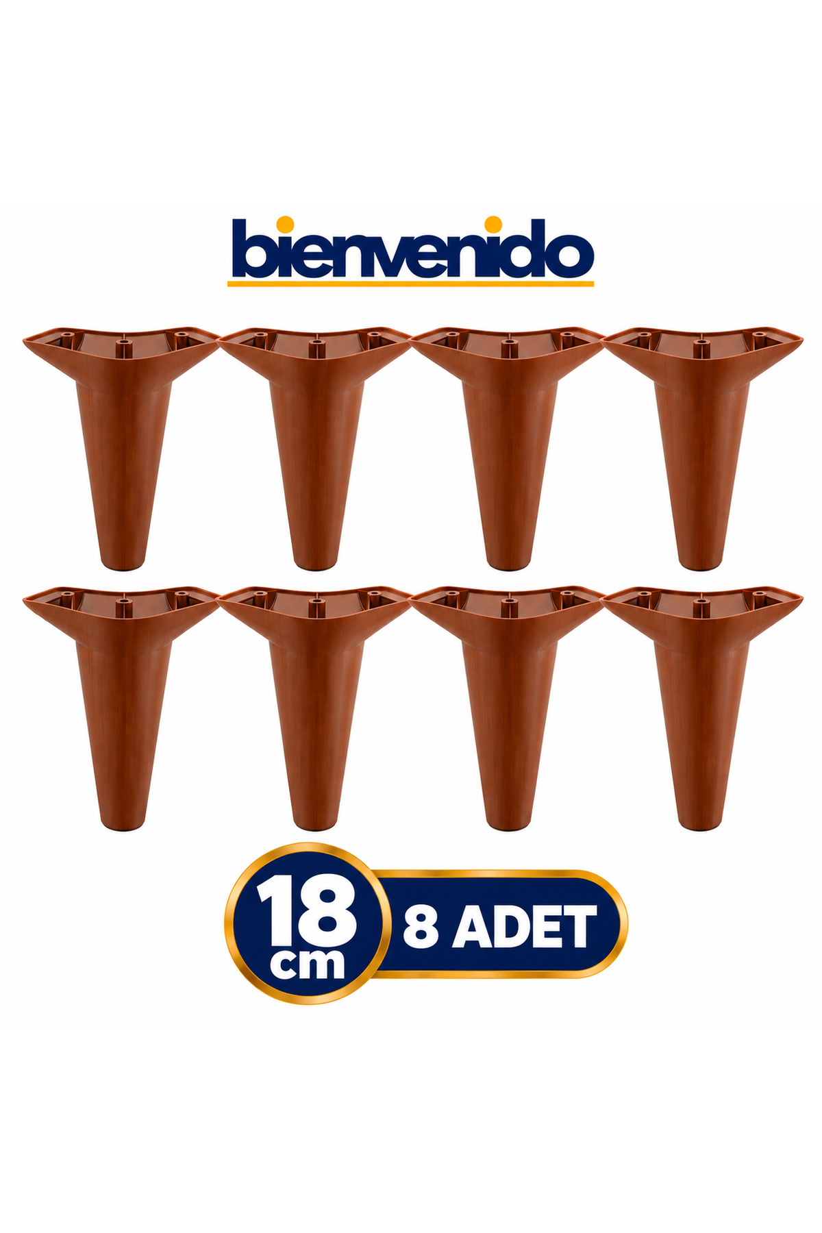 Aspen Lüks Mobilya Kanepe Koltuk Tv Ünitesi Baza Yükseltici Ayağı Ayakları 18 Cm Ahşap Desenli Ceviz Ayak 8 Adet BIE-ASP-18-CEV-1, one size