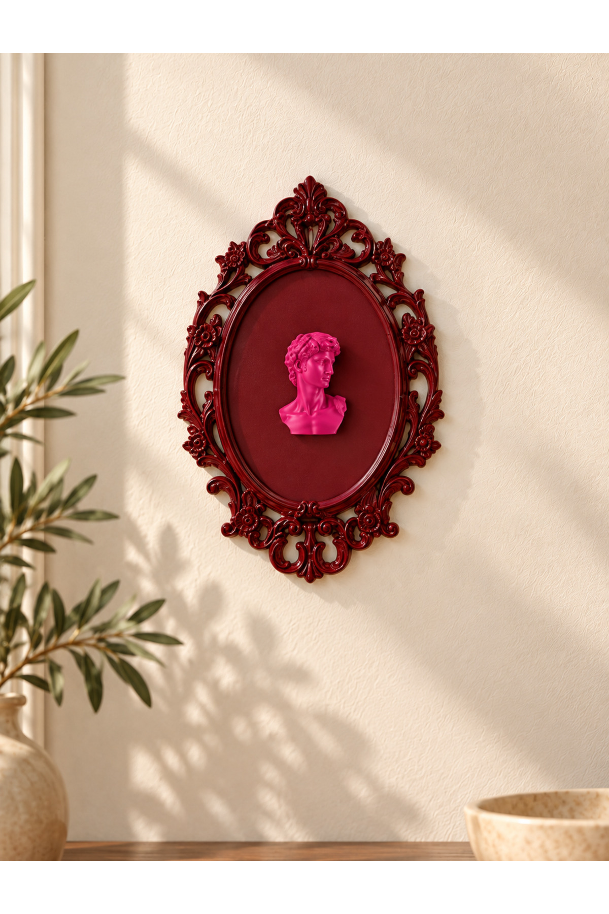 Heykelli Barok Oval Bordo Parlak Pinterest Çerçeve, duvarda tek başına sergilenen çerçeve.