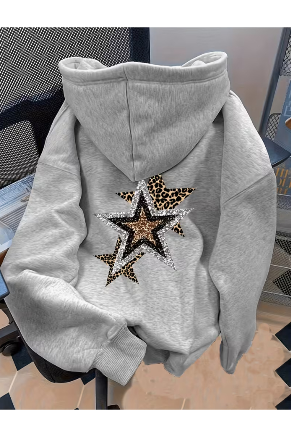Button 1 one button Unisex Erkek/Kadın Parlak Leopar Yıldız Sırt Baskılı Premium ...