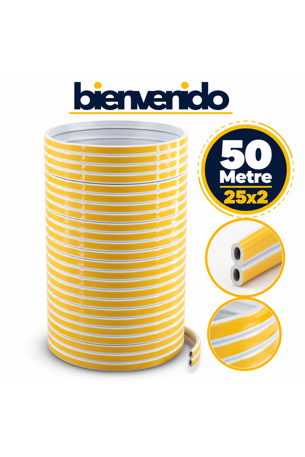 Yapışkanlı 25x2=50 Metre (BEYAZ) Kapı Pencere Bandı Fitili Soğuk Izolasyon Kauçuk Bantları
