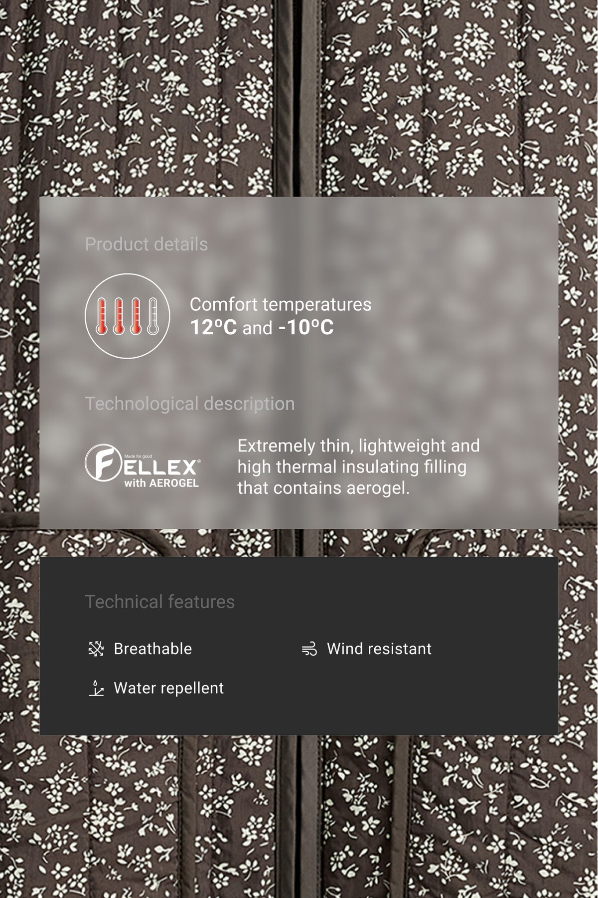 کت جکت میدی FELLEX® AEROGEL با طرح گلدار و ضد آب