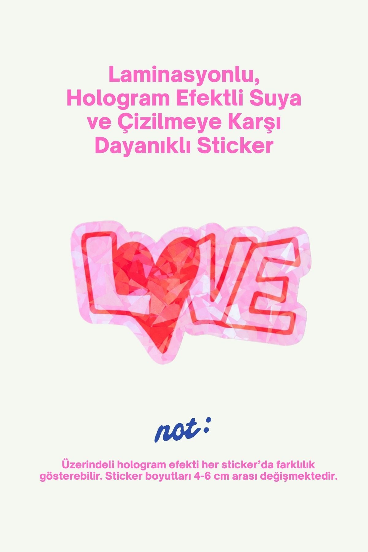 Hologram Efektli Laminasyonlu Tekli Sticker, Love Etiket, Çok Amaçlı, Su Geçirmez ve Çizilmeye Dayanıklı Sticker