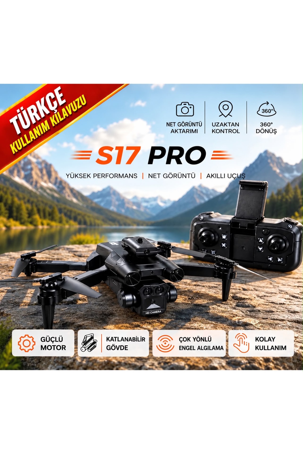 ROSE TEKNOLOJİ S17 PRO KATLANABİLİR HD KAMERA ÇİFT BATARYALI ENGELDEN KAÇINMA OPTİK AKIŞ SABİTLEMELİ DRONE