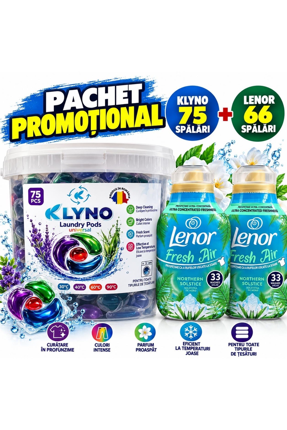 lenor Promotional package 75 Klino detergent capsules + 2x 66 washes ultra co...