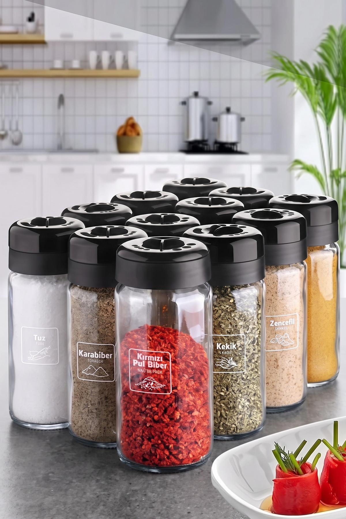 ست 12 عددی شیشه‌ای ادویه‌جات بزرگ - 245 میلی‌لیتر