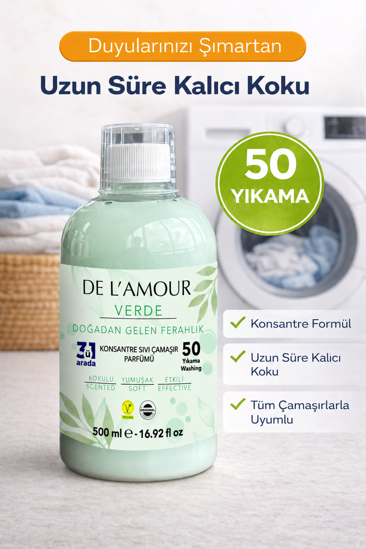 delamour Konsantre Sıvı Çamaşır Parfümü & 50 Yıkama 500ml VERDE