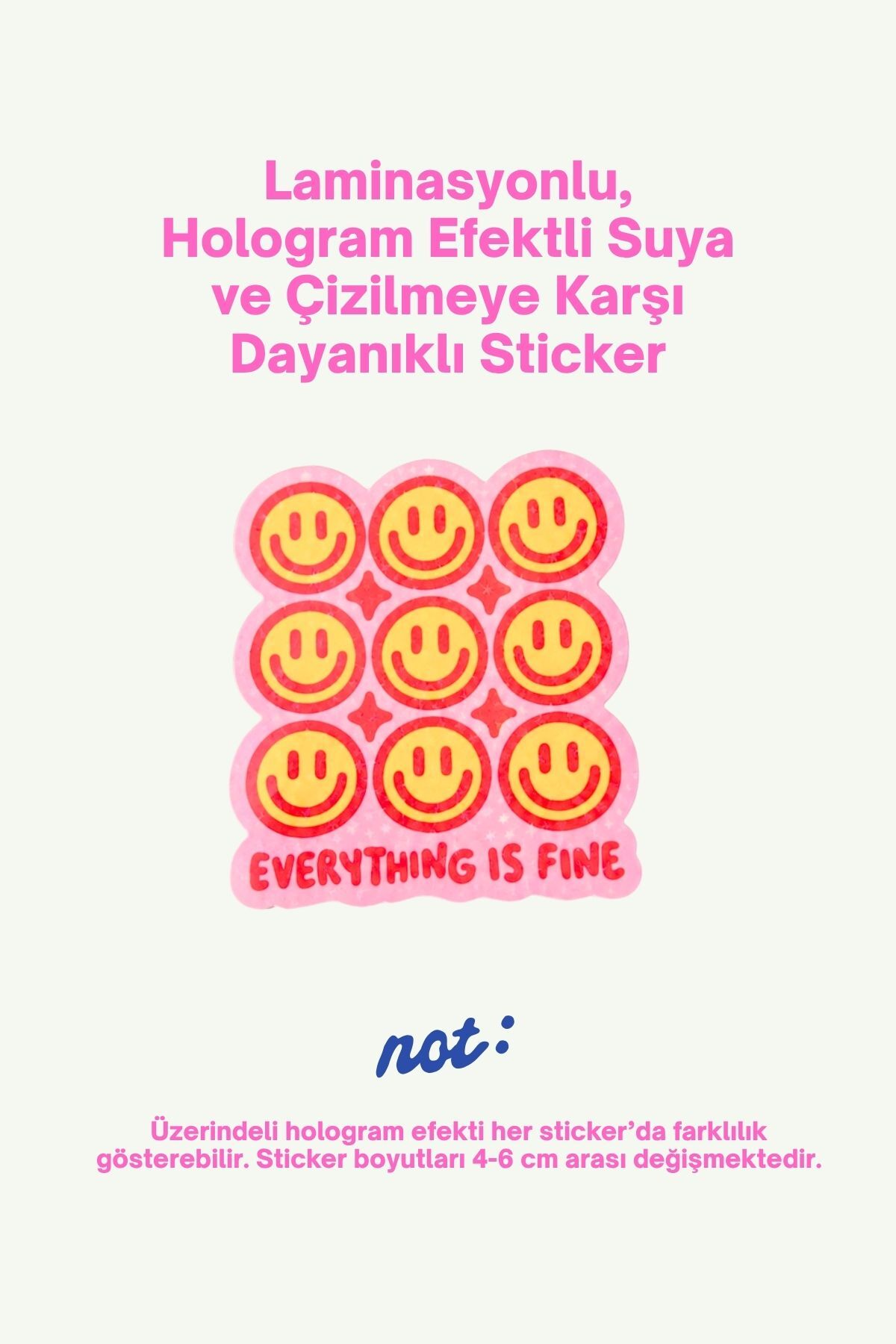 Hologram Efektli Laminasyonlu Tekli Sticker, Smile Etiket, Çok Amaçlı, Su Geçirmez ve Çizilmeye Dayanıklı Sticker