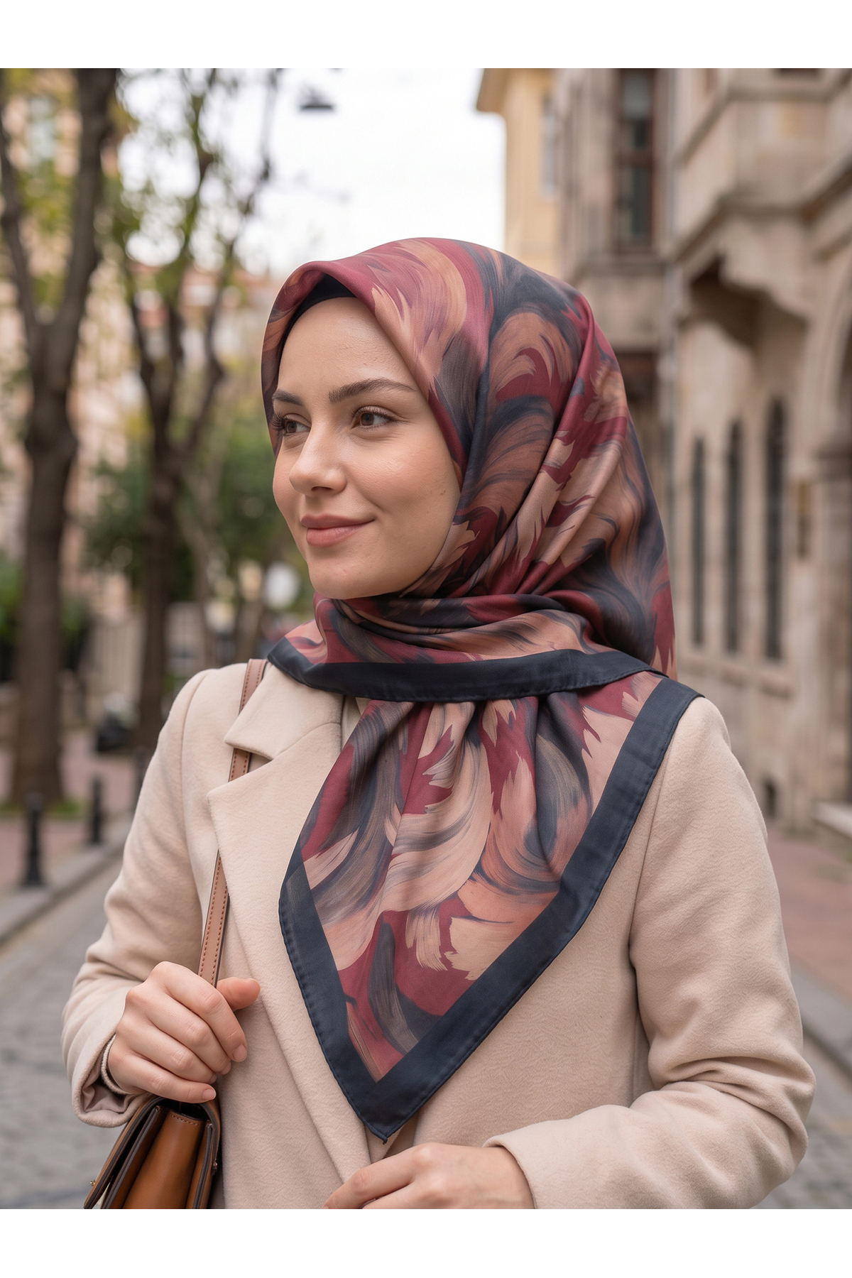 Siyah Bordo Desenli Soft Eşarp