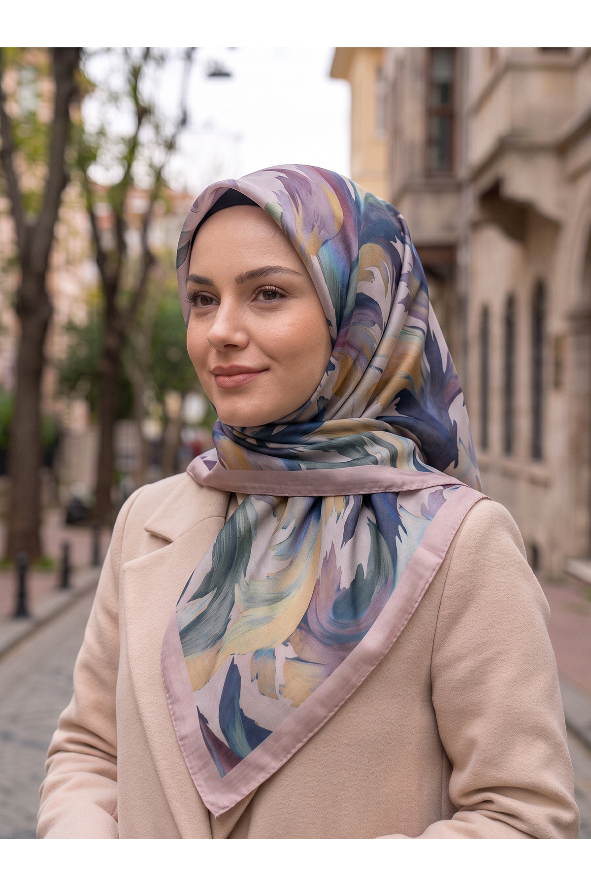 Bej Desenli Soft Eşarp