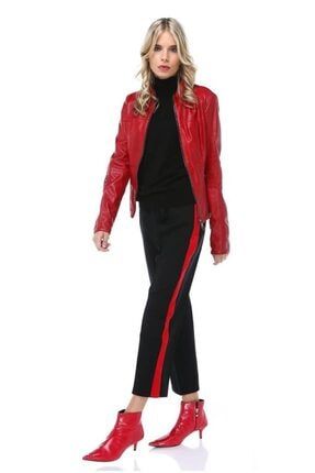Kırmızı Şeritli Siyah Bilek Kadın Pantolon PAN.1501-SYH-S1501