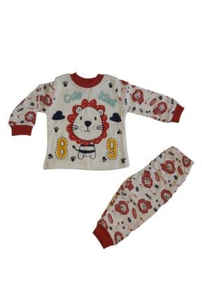 Aslan Desenli Erkek Bebek Pijama Takımı Beyaz 87344456636791