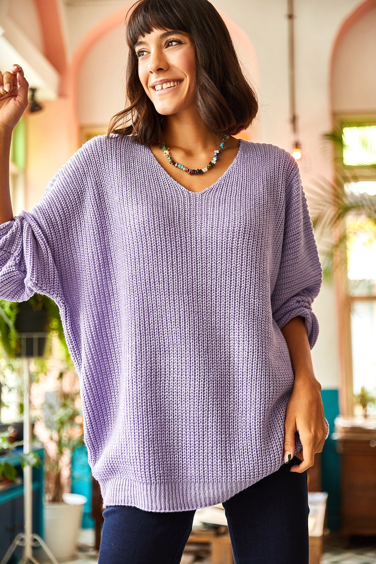 Olalook Thessaloniki Strickpullover in Übergröße mit V-Ausschnitt