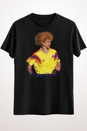 Erkek Siyah Carlos Valderrama - Football Legends Classic T-shirt GR1479