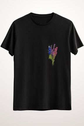 Erkek Siyah Subtle Bi Pride Flowers Classic T-Shirt GR2771