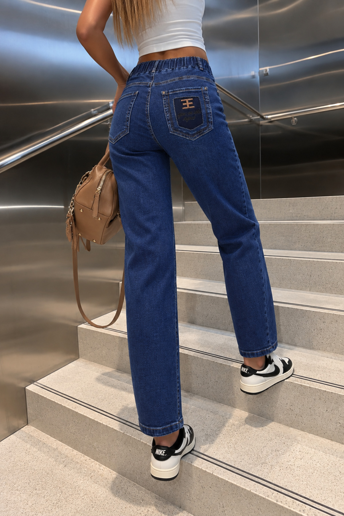 Beli Lastikli Bağcıklı Jean Pantolon - Görsel 4