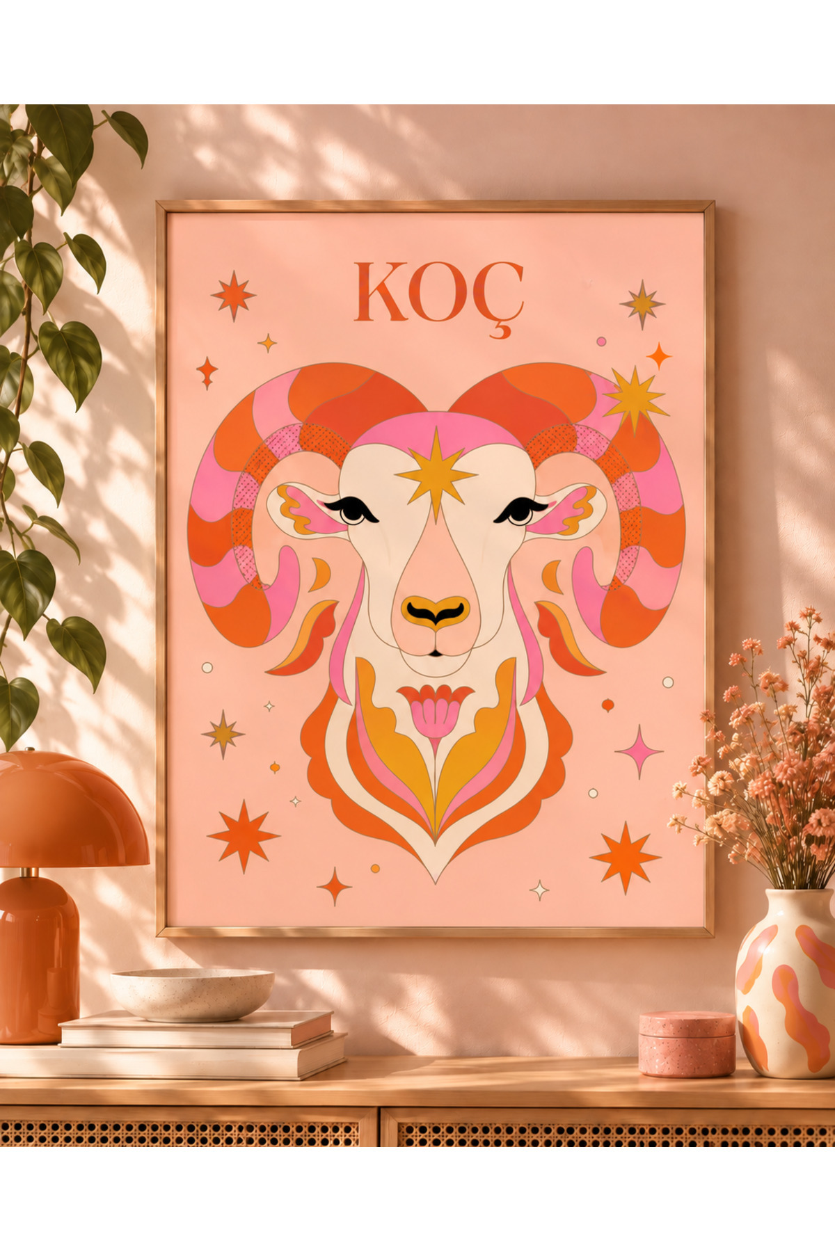 Koç Burcu Çerçevesiz MDF Tablo – Dekoratif Astroloji Temalı Duvar Tablosu, Modern Burç Tasarımı