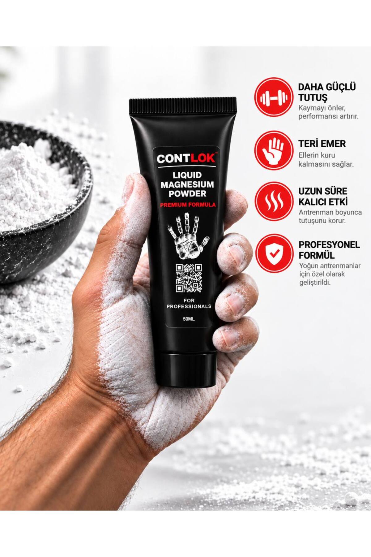 CONTLOK Likit Magnezyum Tozu - Elite Series Liquid Chalk 50cc - Calisthenics, Crossfit, Powerlift, Arm Wrestling, Fitness, Pole Sport
