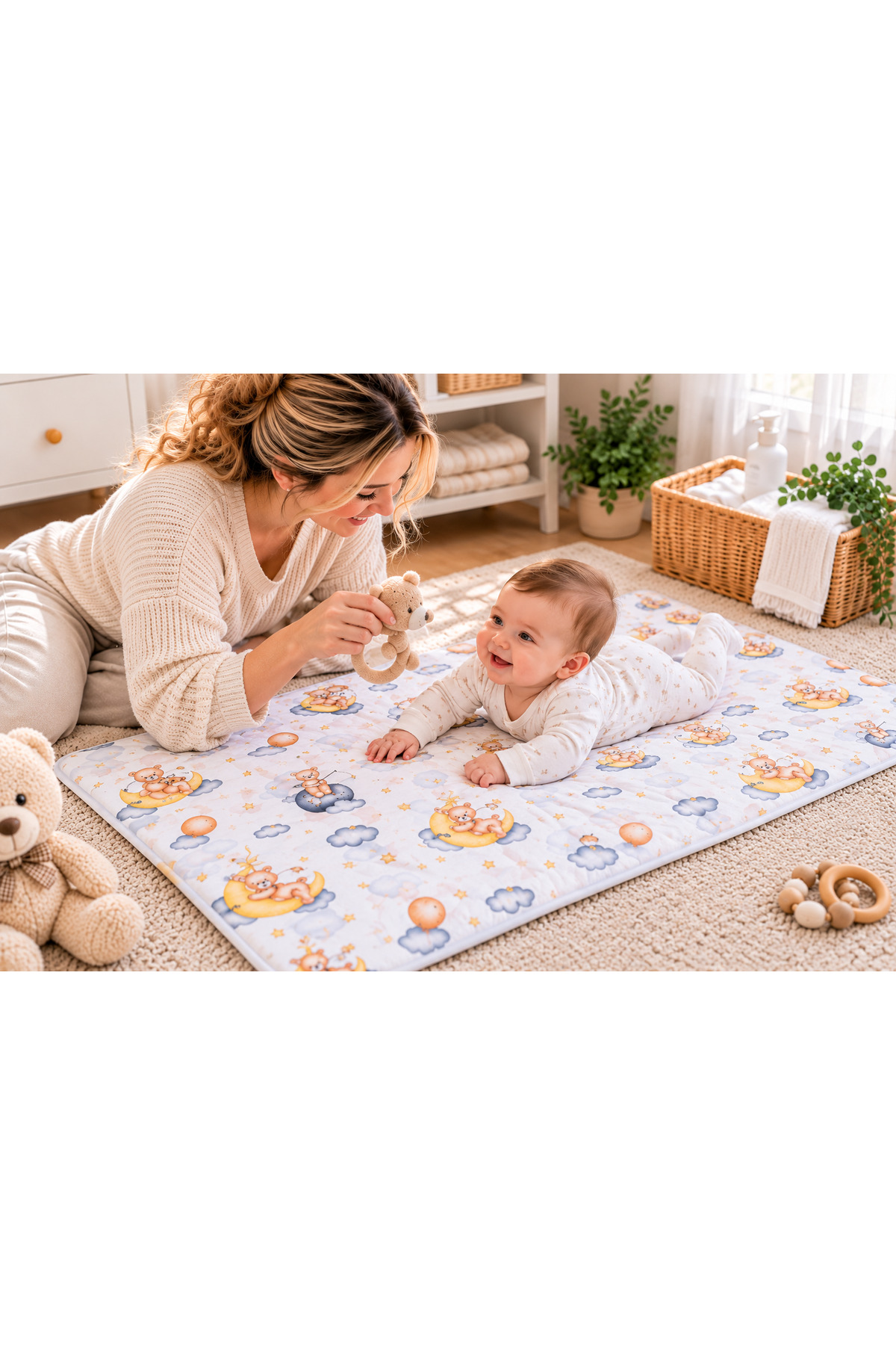 ZEYNO HOME TEKSTİL Pamuklu Bebek Alt Değiştirme Minderi 40x70 cm Ayıcıklı Desenli Taşınabilir Bebek Bakım Matı