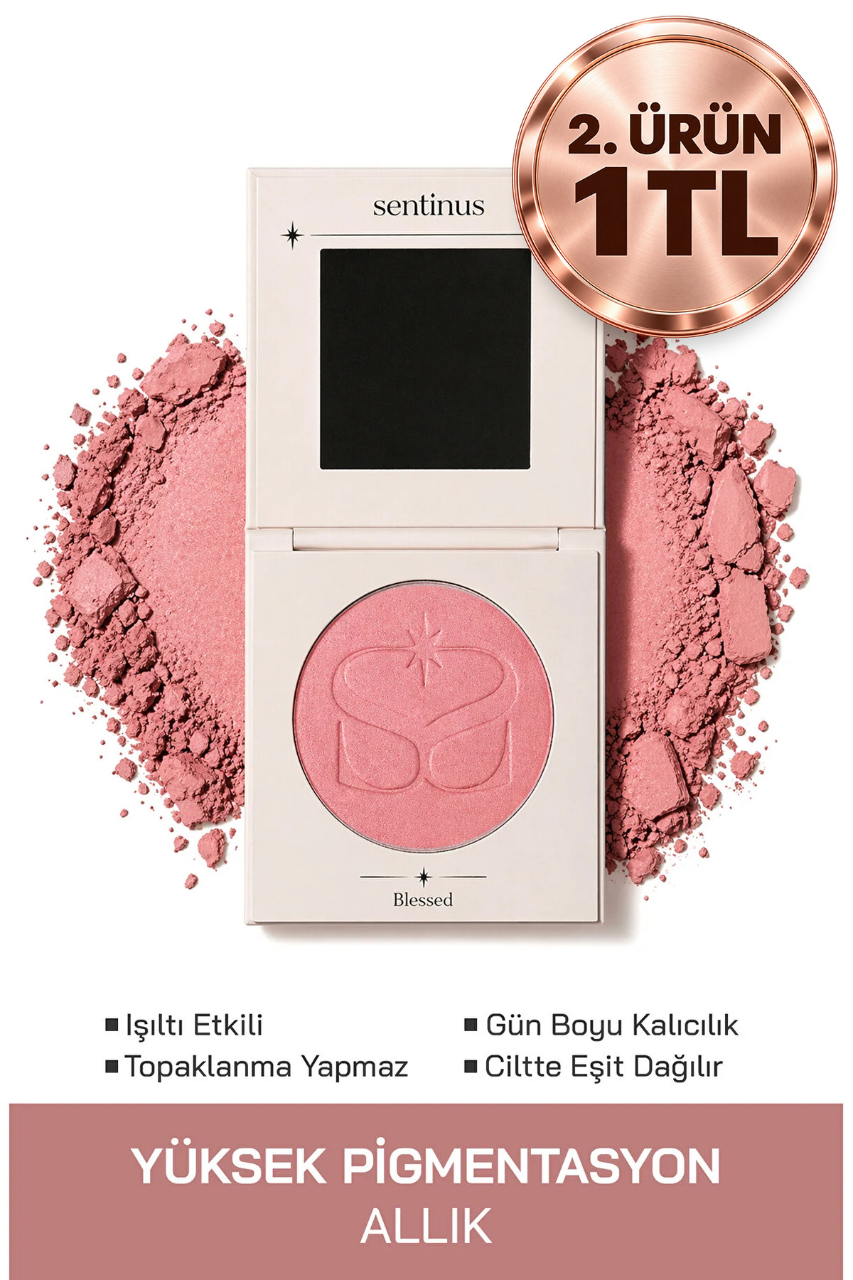 Sentinus Blessed Pudra Allık | Pembe Ton | Işıltılı Bitiş | Yüksek Pigment & İpeksi Doku