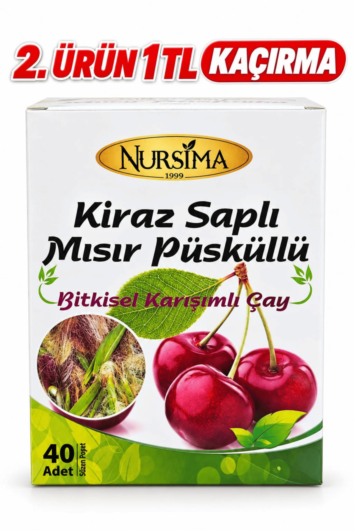 Nursima Kiraz Saplı Mısır Püsküllü Detox Çayı – 40’lı Bitki Bazlı Süzen Poşet