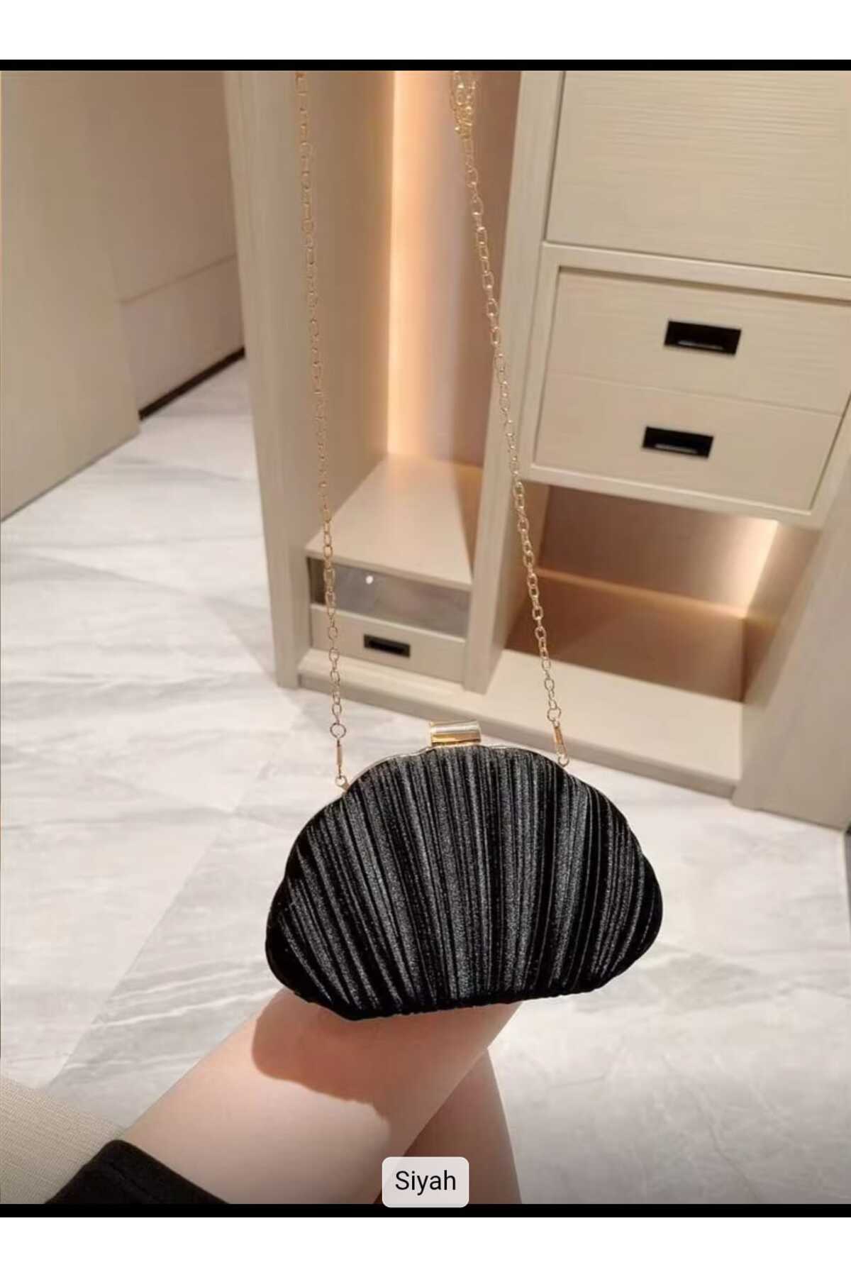 کیف مجلسی لوکس طرح دار مشکی با چین های براق، کیف دستی و دوشی پریمیوم