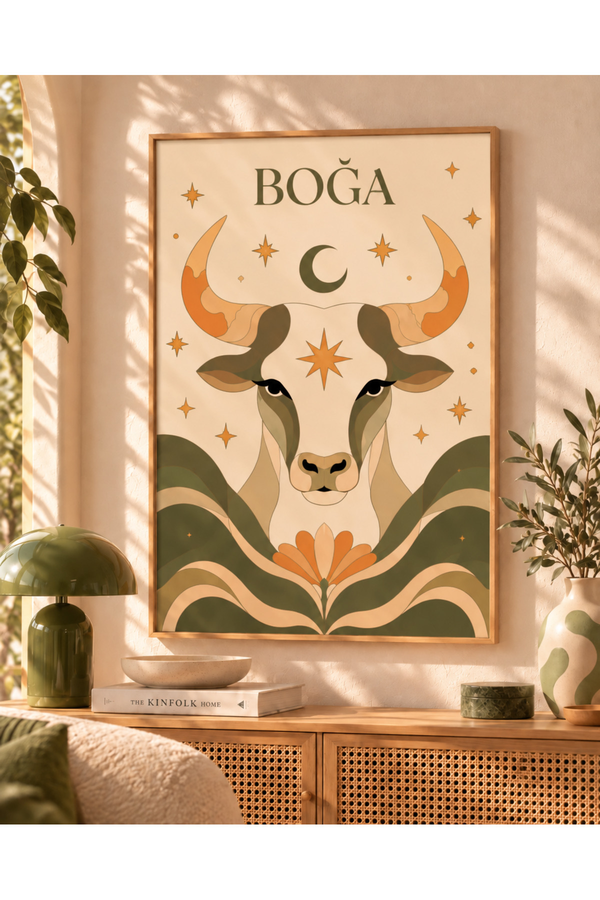 Boğa Burcu Çerçevesiz MDF Tablo – Modern Minimalist Astroloji Temalı Dekoratif Duvar Tablosu, Bohem Salon ve Yatak Odası Dekorasyonu