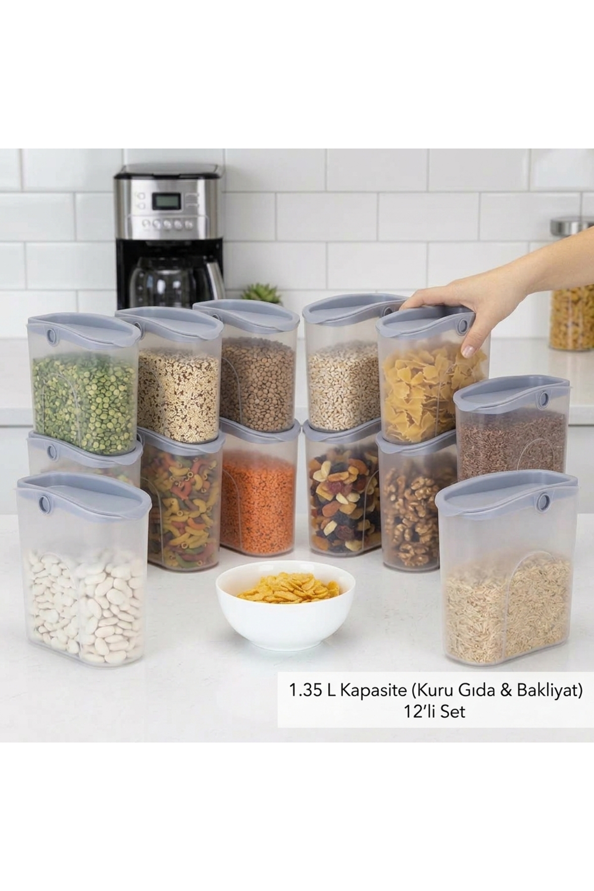 Kuru Gıda Saklama Kabı 1,35 L Bakliyat ve Erzak Kabı 12' li Set