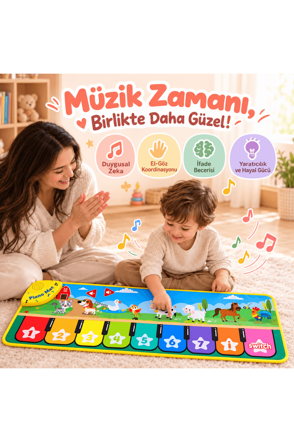 robokids Dokunmatik Müzikli ve Işıklı Bebek Piyano Oyun Halısı