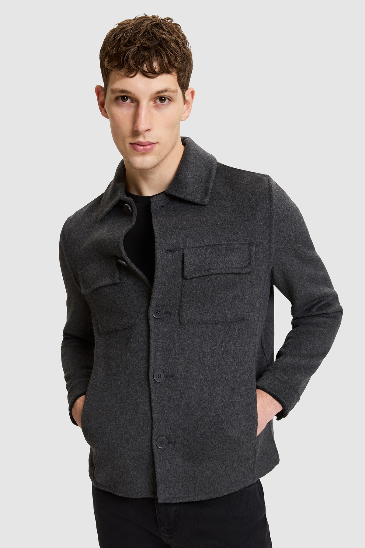 یو اس پولو کاپشن مردانه جیب‌دار کشمیری، یقه پولو ملانژ آنتراسیت، کد ۵۰۳۲۸۰۲۱-VR081
