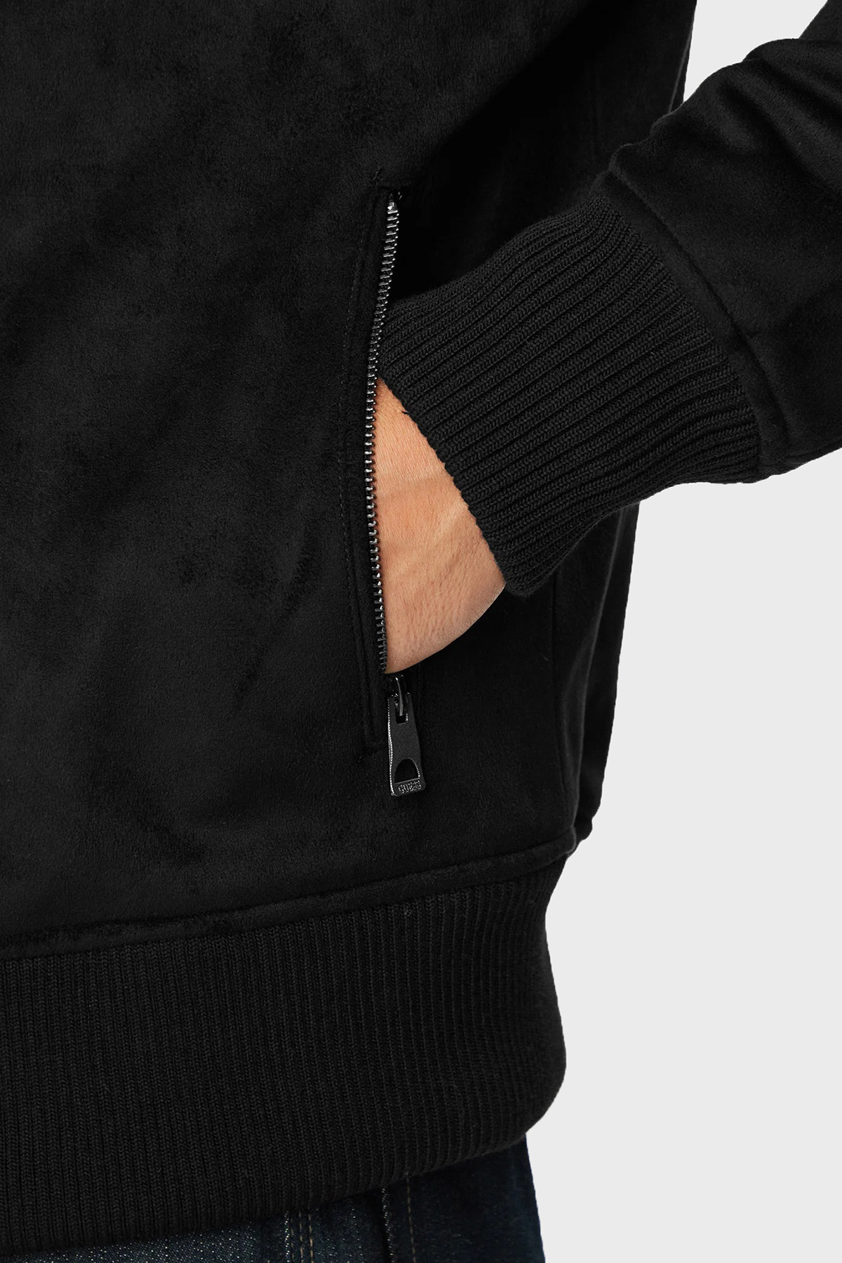کاپشن مردانه چرم سوئدی با یقه ایستاده و زیپ مدل M6BL41 K6733 JBLK