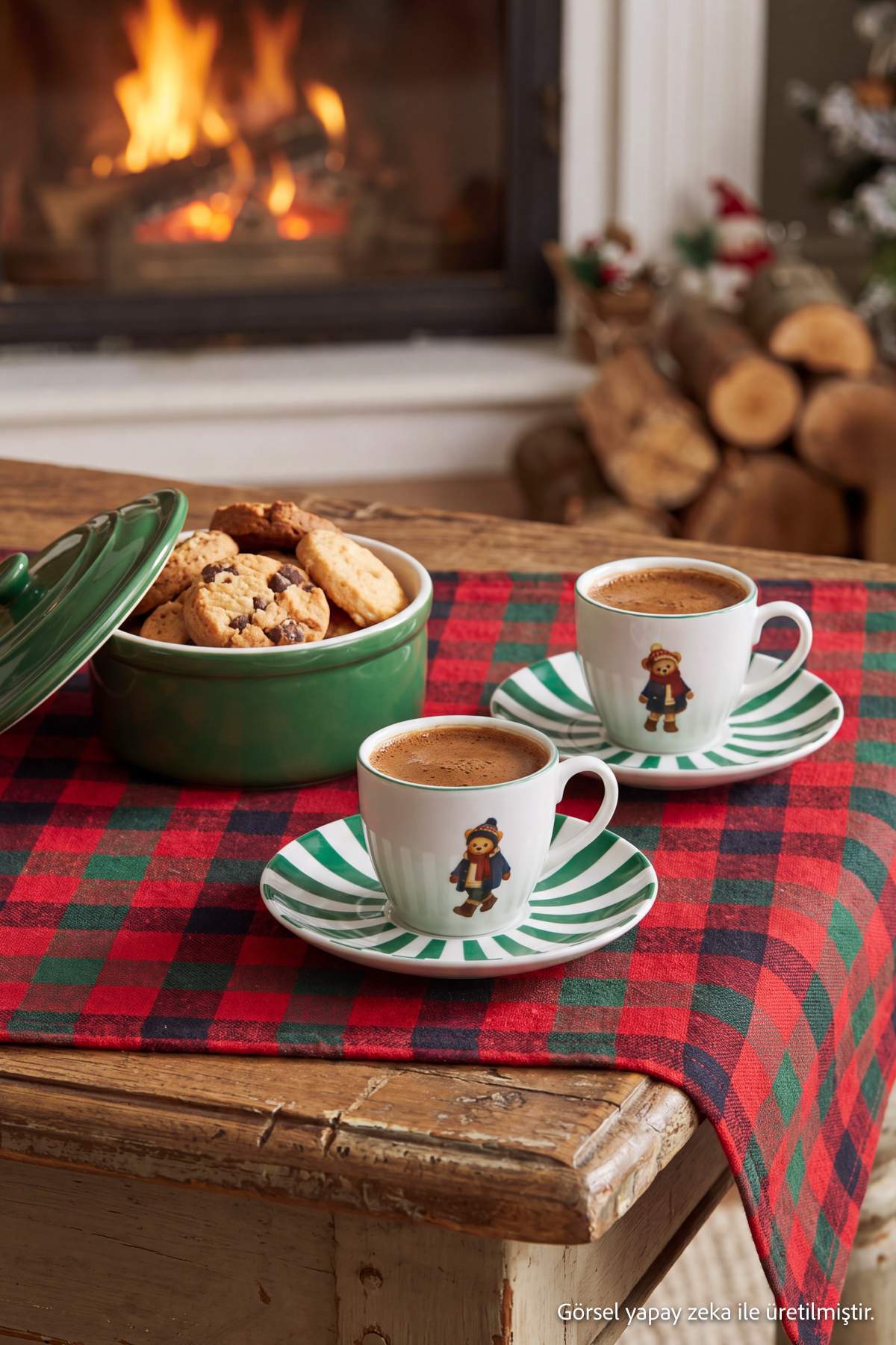 TRENDYOLMİLLA HOME 2-teiliges Teddy-gemustertes Kaffeetassen-Set Grün 90 cc T...