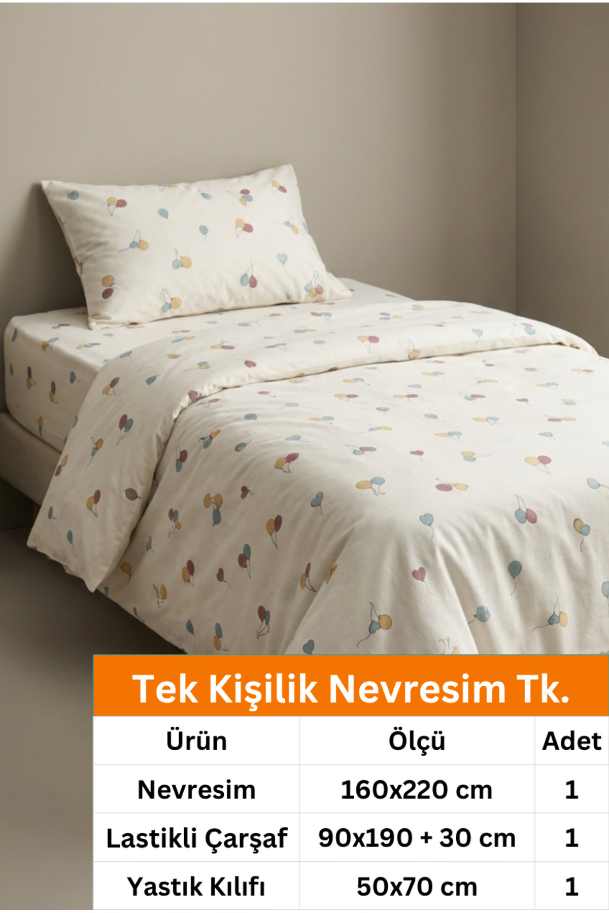 The Linevra %100 Pamuk Ranforce Fitted Tek Kişilik Nevresim Takımı | Lastikli Çarşaflı | 90 x 190 cm