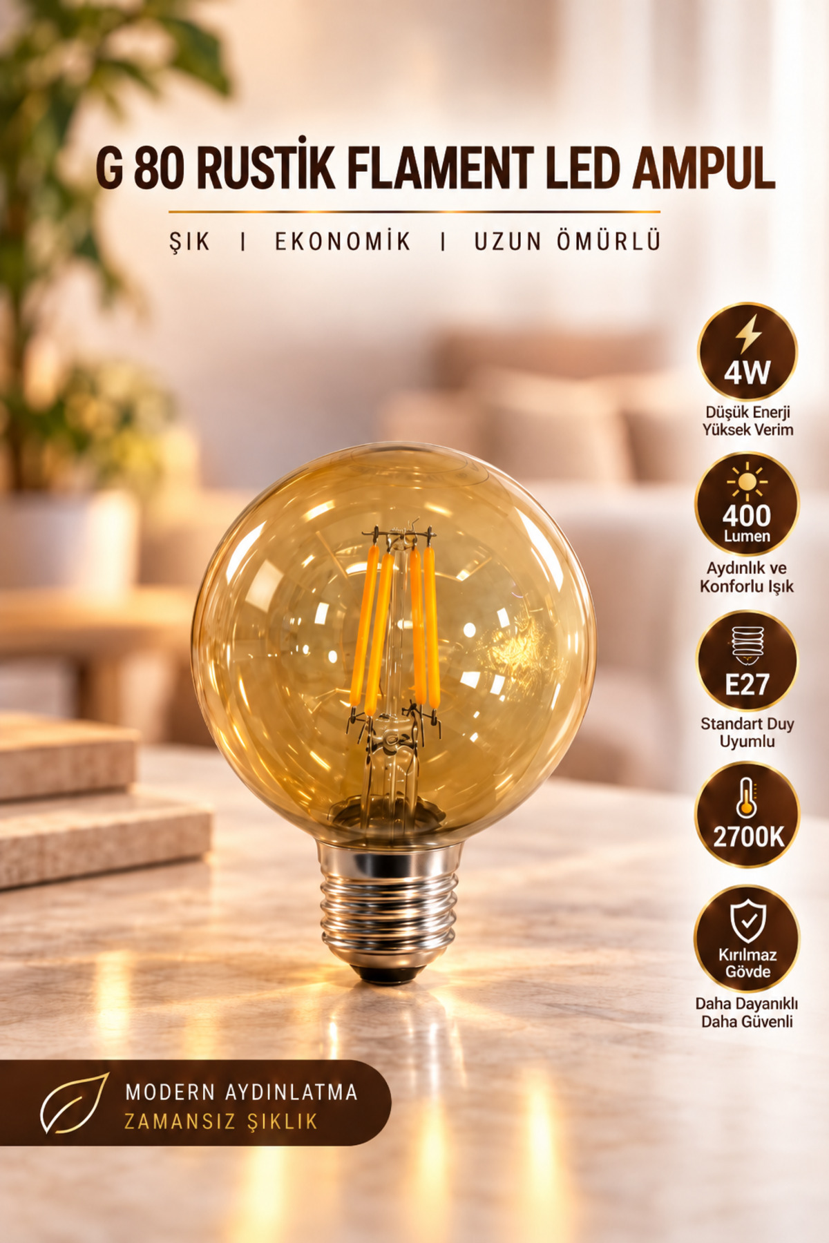 İnformed Flament 4w 2700k G80 Led Ampul Kırılmaz Gövde