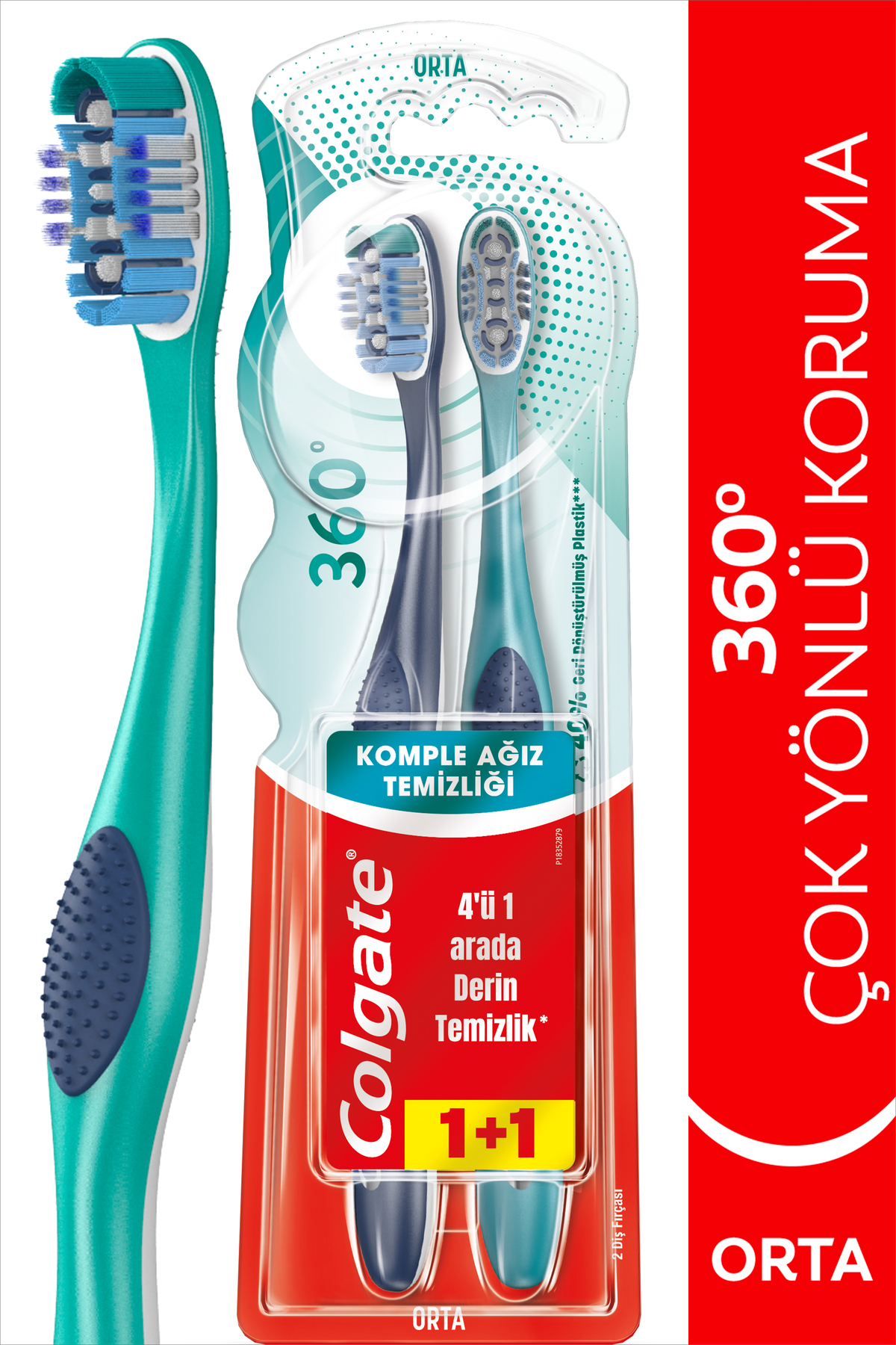Colgate 360 Komple Ağız Temizliği Çok Yönlü Koruma Orta Diş Fırçası 1+1