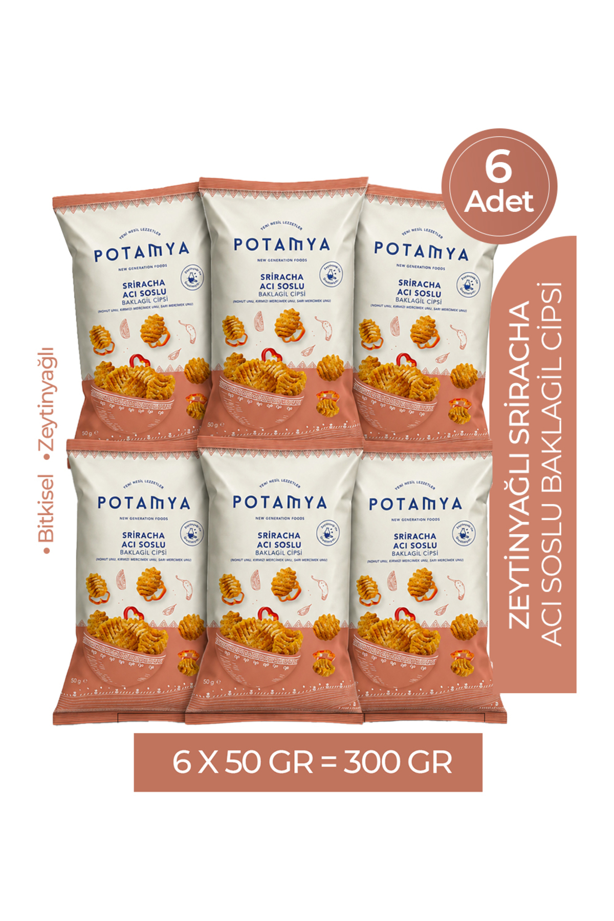 POTAMYA Glutensiz Yüksek Proteinli Zeytinyağlı Sriracha Baklagil Cipsi x6