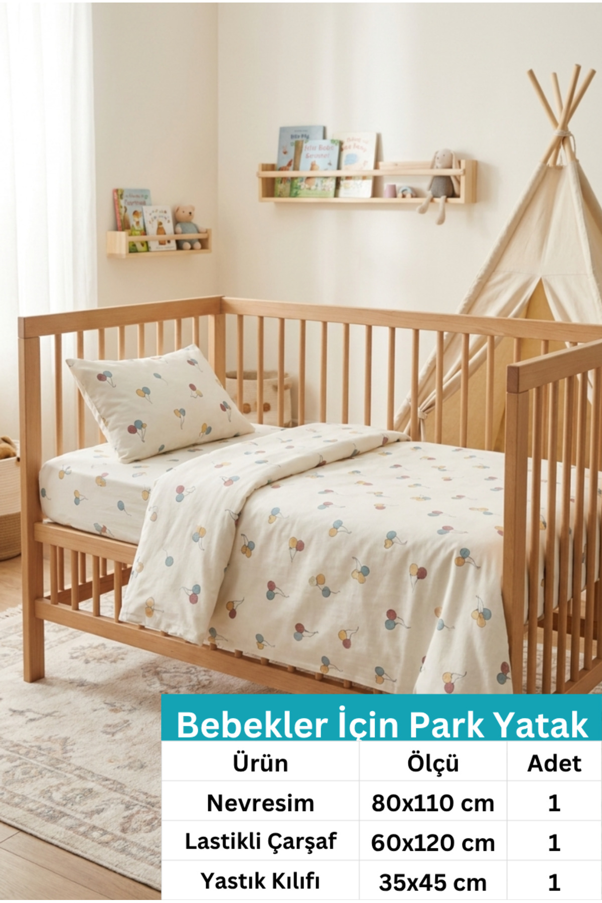 The Linevra %100 Pamuk Ranforce Bebek & Çocuk Park Yatak Fitted Nevresim Takımı | Lastikli | 80x110 cm