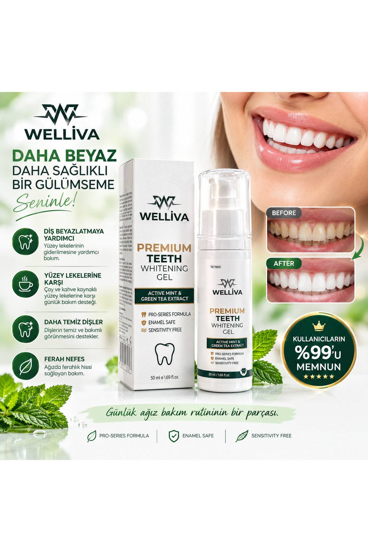 velnox Diş Beyazlatıcı Yeşil Jel 50 ml – Diş Bakım ve Beyazlatıcı Jel