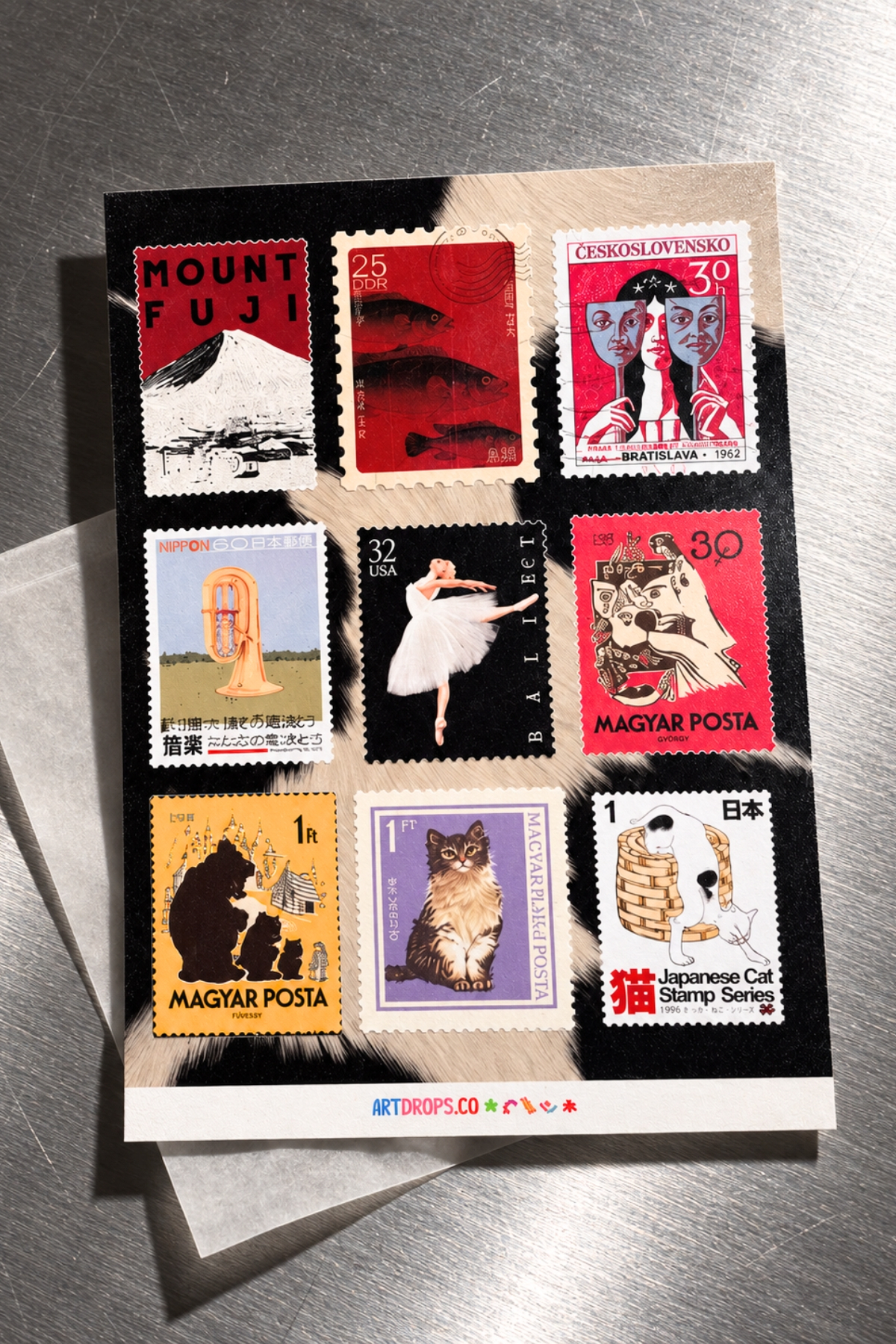 Karışık Pul Sticker Sheet, 9’lu Vintage Posta Pulu Sticker Seti, Retro Kolaj Etiketleri, Ajanda, Journal ve Scrapbook Sticker