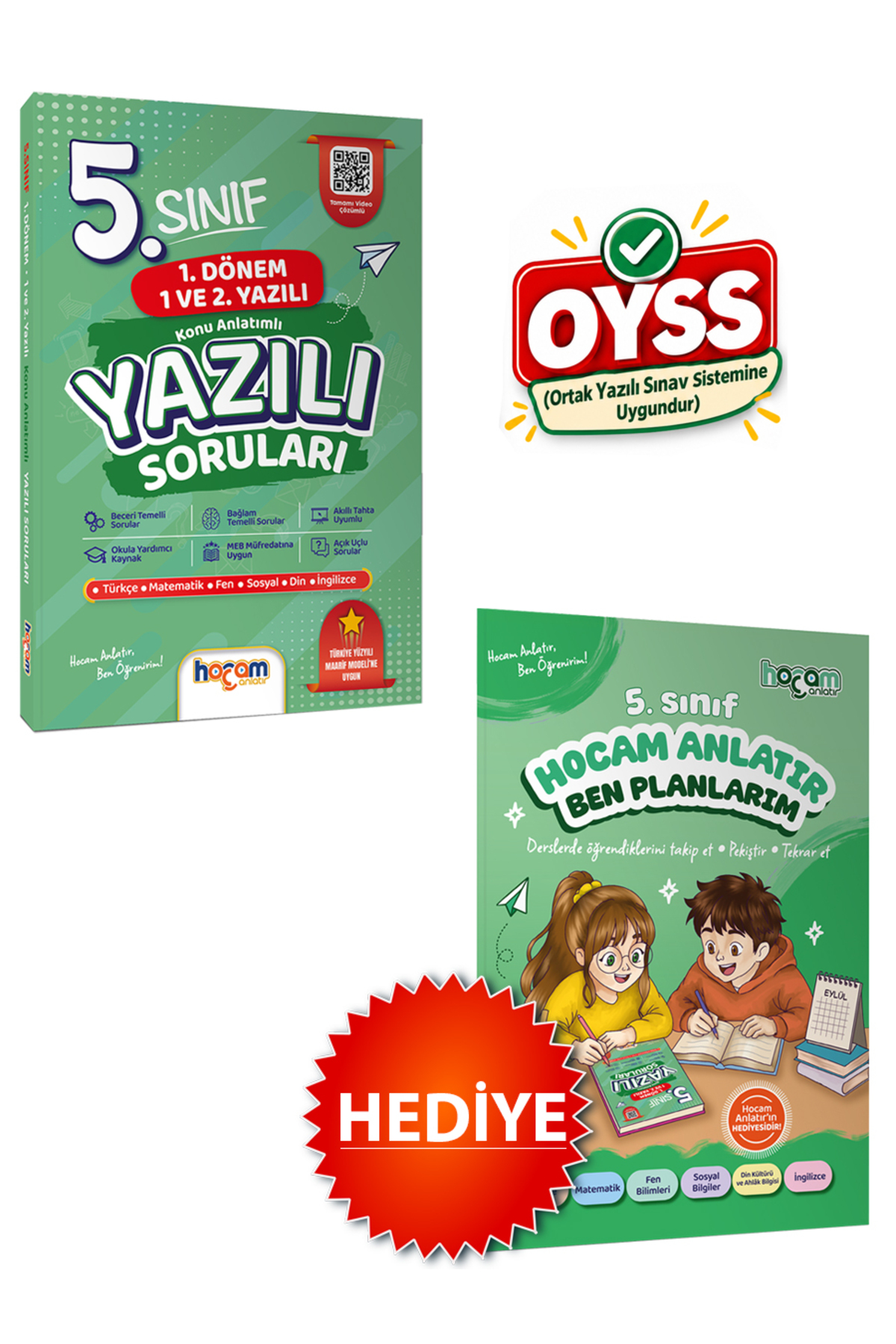 Hocam Anlatır 5. Sınıf Konu Anlatımlı Yazılı Soruları Tamamı Video Çözümlü-Hediye Planlama Kitapçığı OYSS için Uygundur