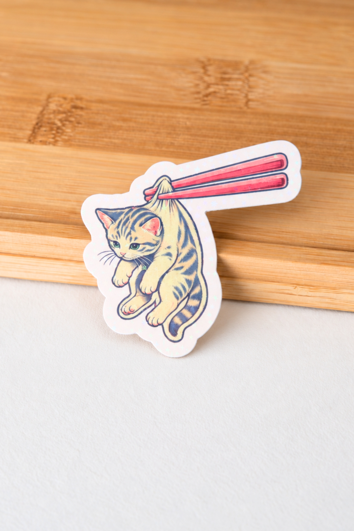 Hologram Efektli Laminasyonlu Tekli Sticker, Suşi Kedi Etiket, Çok Amaçlı, Su Geçirmez ve Çizilmeye Dayanıklı Sticker