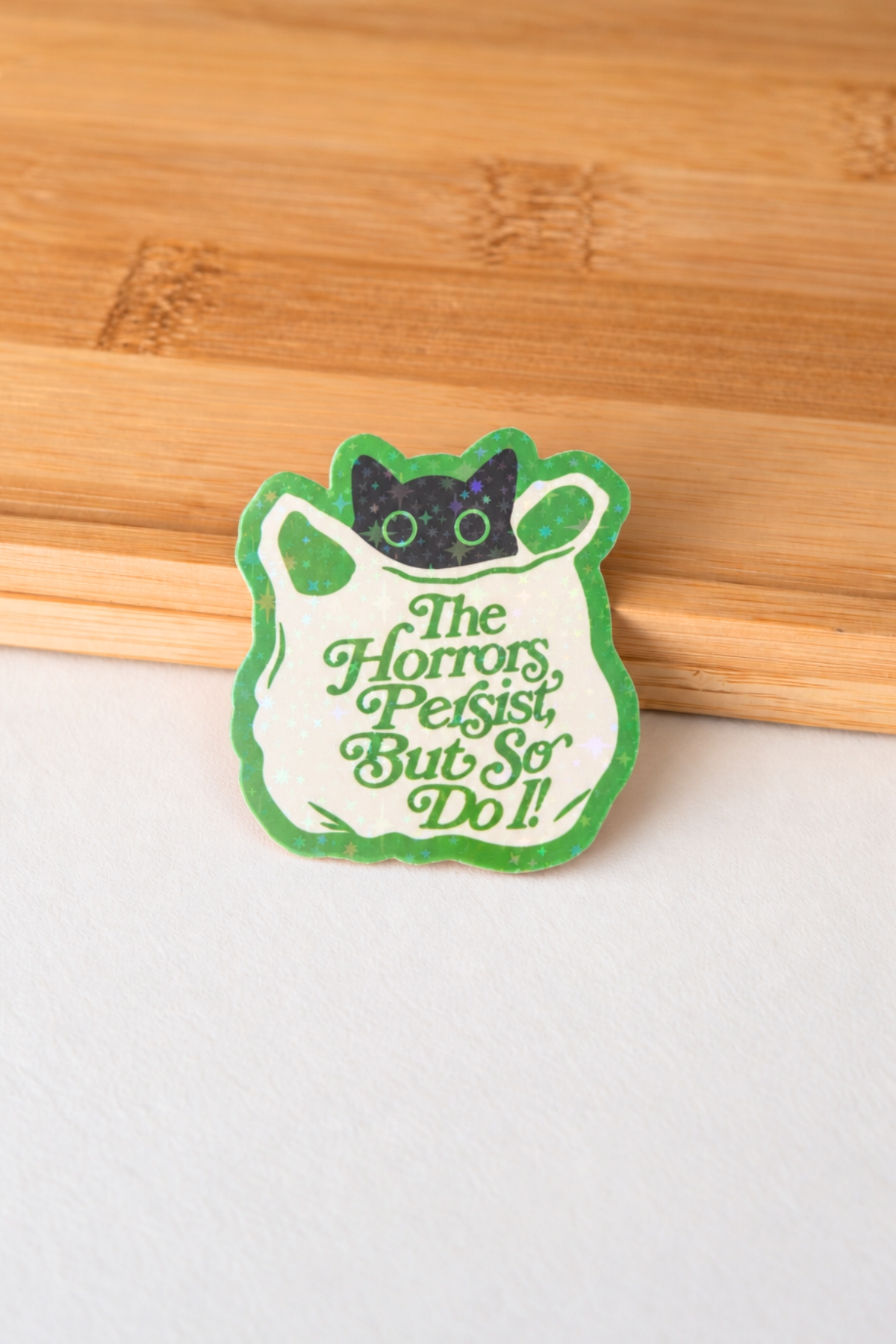 Hologram Efektli Laminasyonlu Tekli Sticker, Siyah Kedi Sticker, Çok Amaçlı, Su Geçirmez ve Çizilmeye Dayanıklı Sticker