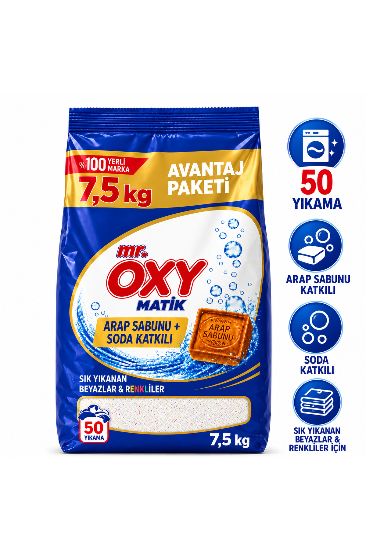 Mr.Oxy Arap Sabunu ve Soda Katkılı Toz Çamaşır Deterjanı 7.5 kg Sık Yıkananlar